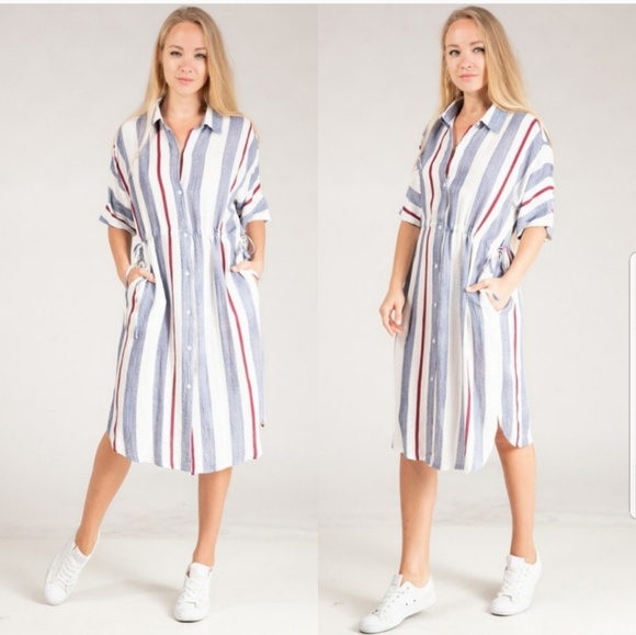 Multi Color Stripe Shirt Dress - Picture 1 of 4